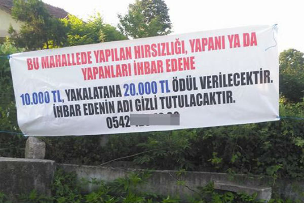 Hırsızı yakalatana 20 bin TL verecek