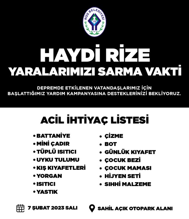 RİZE BELEDİYESİ YARDIM MERKEZİ KURDU