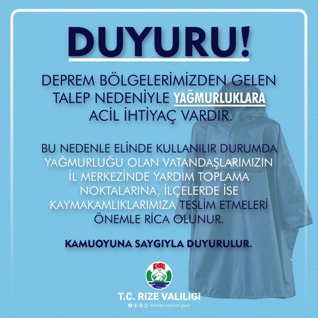 Depremzedeler için Yağmurluk bekleniyor