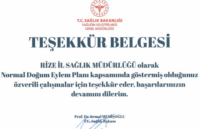 MEMİŞOĞLU’N DAN TEŞEKKÜR BELGESİ